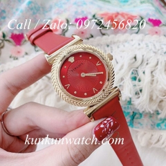 Đồng Hồ Nữ Versace V-Motif Vintage Logo - Dây Da Đỏ Vỏ Vàng - 35mm