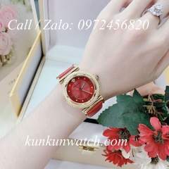 Đồng Hồ Nữ Versace V-Motif Vintage Logo - Dây Da Đỏ Vỏ Vàng - 35mm