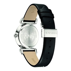 Đồng Hồ Nữ Versace V-Motif Vintage Logo - Dây Da Đen Mặt Đen Vỏ Bạc - 35mm