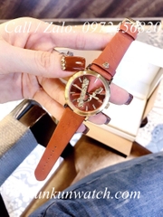 Đồng Hồ Nữ Versace Virtus Họa Tiết Chữ V - Dây Da Nâu - 36mm
