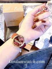 Đồng Hồ Nữ Versace Virtus Họa Tiết Chữ V - Dây Da Nâu - 36mm
