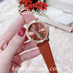 Đồng Hồ Nữ Versace Virtus Họa Tiết Chữ V - Dây Da Nâu - 36mm