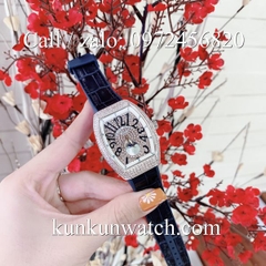 Đồng Hồ Nữ Franck Muller Vanguard V32 - Dây Da Xanh Dương - Lịch Ngày Đêm - 32 x 42mm