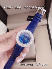 Đồng Hồ Nữ Chopard CPND067 Đính Hạt Chấu - Dây Da Xanh Dương Vỏ Bạc - 32mm