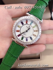 Đồng Hồ Nữ Royal Crown 4606 -  Dây Da Xanh Lá - 36mm