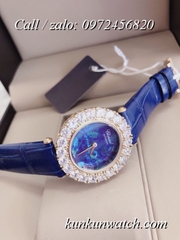 Đồng Hồ Nữ Chopard CPND068 Đính Hạt Chấu - Dây Da Xanh Dương Vỏ Vàng - 32mm