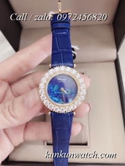 Đồng Hồ Nữ Chopard CPND068 Đính Hạt Chấu - Dây Da Xanh Dương Vỏ Vàng - 32mm