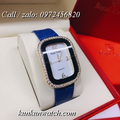 Đồng Hồ Nữ Royal Crown 3771 -  Dây Da Xanh - 34 x 45mm