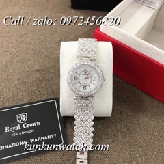 Đồng Hồ Nữ Royal Crown 2607 -  Dây Gắn Đá Vỏ Bạc - 32mm