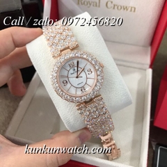 Đồng Hồ Nữ Royal Crown 2607 -  Dây Gắn Đá Vỏ Vàng Hồng - 32mm