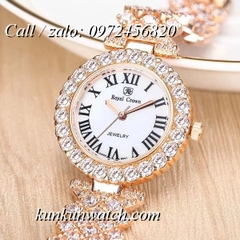 Đồng Hồ Nữ Royal Crown 6305 -  Dây Gắn Đá Vỏ Vàng Hồng - 30mm