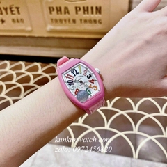 Đồng Hồ Nữ Franck Muller V32 - ABF Vỏ Đá 2 Kim - Dây Hồng Điểm Giờ Sắc Màu - 32 x 42mm