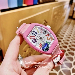 Đồng Hồ Nữ Franck Muller V32 - ABF Vỏ Đá 2 Kim - Dây Hồng Điểm Giờ Sắc Màu - 32 x 42mm