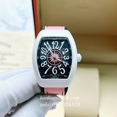 Đồng Hồ Nữ Franck Muller V32 - ABF Nền Mặt Tia Vỏ Đá Trắng - Dây Hồng - 32 x 42mm