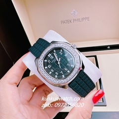 Đồng Hồ Nữ Patek Philippe Nautilus Đính Đá Silver Dây Silicone Đen 36mm