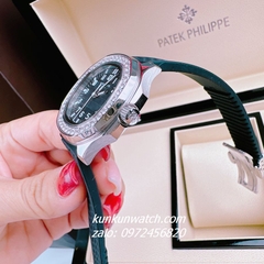 Đồng Hồ Nữ Patek Philippe Nautilus Đính Đá Silver Dây Silicone Đen 36mm