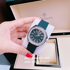 Đồng Hồ Nữ Patek Philippe Nautilus Đính Đá Silver Dây Silicone Đen 36mm