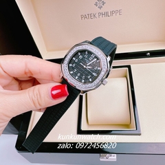 Đồng Hồ Nữ Patek Philippe Nautilus Đính Đá Silver Dây Silicone Đen 36mm