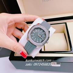 Đồng Hồ Nữ Patek Philippe Nautilus Đính Đá Silver Dây Silicone Xám 36mm