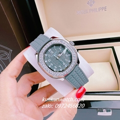 Đồng Hồ Nữ Patek Philippe Nautilus Đính Đá Silver Dây Silicone Xám 36mm