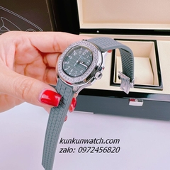 Đồng Hồ Nữ Patek Philippe Nautilus Đính Đá Silver Dây Silicone Xám 36mm