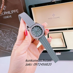 Đồng Hồ Nữ Patek Philippe Nautilus Đính Đá Silver Dây Silicone Xám 36mm