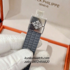 Đồng Hồ Nữ Patek Philippe Nautilus Đính Đá Silver Dây Silicone Xám Mặt Trắng 36mm