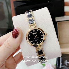 Đồng Hồ Nữ Rado Điểm Số 2 Mốc Giờ Dây Đá Ceramic Đen Vỏ Vàng 26mm 1