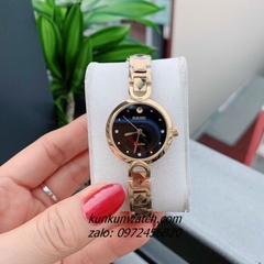 Đồng Hồ Nữ Rado Điểm Pha Lê 4 Mốc Giờ Dây Đá Ceramic Vàng Mặt Đen Gold 26mm 1