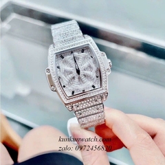 Đồng Hồ Nữ Chopard Full Đá 2 Kim Nền Mặt Hoa Tuyết Xoay Silver 38mm