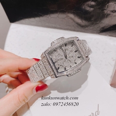 Đồng Hồ Nữ Chopard Full Đá 2 Kim Nền Mặt Hoa Tuyết Xoay Silver 38mm