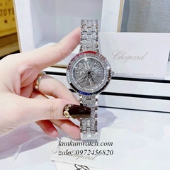 Đồng Hồ Nữ Chopard Geneve 845 Đính Full Đá 2 Kim Nền Mặt Hoạ Tiết Xoay Silver 38mm