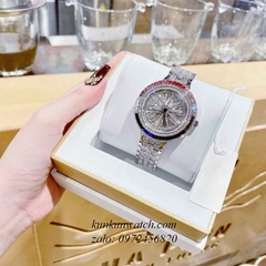 Đồng Hồ Nữ Chopard Geneve 845 Đính Full Đá 2 Kim Nền Mặt Hoạ Tiết Xoay Silver 38mm