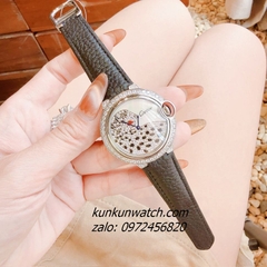 Đồng Hồ Nữ Cartier Jaguar Đính Đá Họa Tiết Báo Đốm Dây Da Đen Silver 36mm