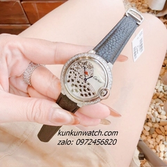 Đồng Hồ Nữ Cartier Jaguar Đính Đá Họa Tiết Báo Đốm Dây Da Đen Silver 36mm