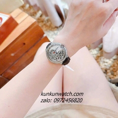Đồng Hồ Nữ Cartier Jaguar Đính Đá Họa Tiết Báo Đốm Dây Da Đen Silver 36mm