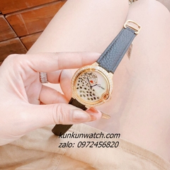 Đồng Hồ Nữ Cartier Jaguar Đính Đá Họa Tiết Báo Đốm Dây Da Đen Gold 36mm