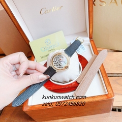 Đồng Hồ Nữ Cartier Jaguar Đính Đá Họa Tiết Báo Đốm Dây Da Đen Gold 36mm
