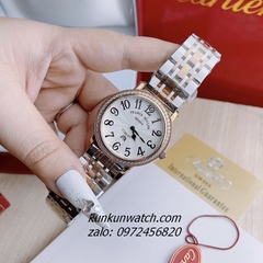 Đồng Hồ Nữ Franck Muller Geneve 2 Kim Mặt Số Đính Viền Đá Demi Lịch Ngày 36mm 1