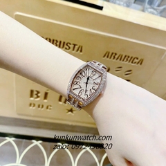 Đồng Hồ Nữ Chopard Đính Full Đá Pha Lê, Điểm Số Giờ Cách Điệu Rose Gold 34mm