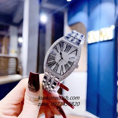 Đồng Hồ Nữ Chopard Đính Full Đá Pha Lê, Điểm Số La Mã Các Mốc Giờ Silver 34mm