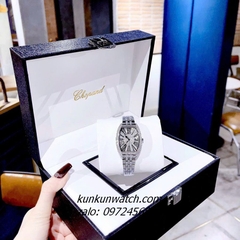 Đồng Hồ Nữ Chopard Đính Full Đá Pha Lê, Điểm Số La Mã Các Mốc Giờ Silver 34mm