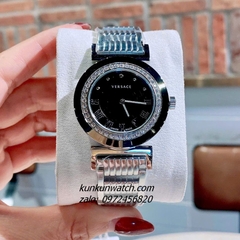 Đồng Hồ Nữ Versace Vanity Silver Đính Đá Mặt Đen 35mm 1