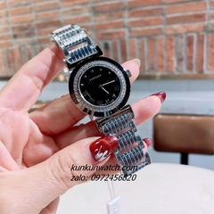 Đồng Hồ Nữ Versace Vanity Silver Đính Đá Mặt Đen 35mm