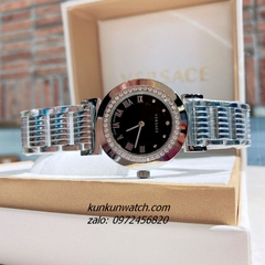 Đồng Hồ Nữ Versace Vanity Silver Đính Đá Mặt Đen 35mm