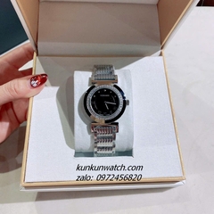 Đồng Hồ Nữ Versace Vanity Silver Đính Đá Mặt Đen 35mm