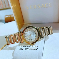 Đồng Hồ Nữ Versace Vanity Gold Đính Đá Mặt Trắng 35mm