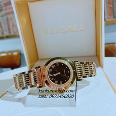 Đồng Hồ Nữ Versace Vanity Gold Đính Đá Mặt Đen 35mm