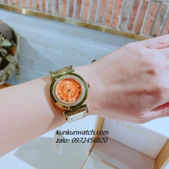 Đồng Hồ Nữ Versace Vanity Gold Đính Đá Mặt Cam 35mm