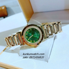 Đồng Hồ Nữ Versace Vanity Gold Đính Đá Mặt Xanh 35mm